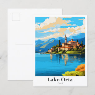Carte Postale Lac Orta Italie Art Voyage Potrait Illustration
