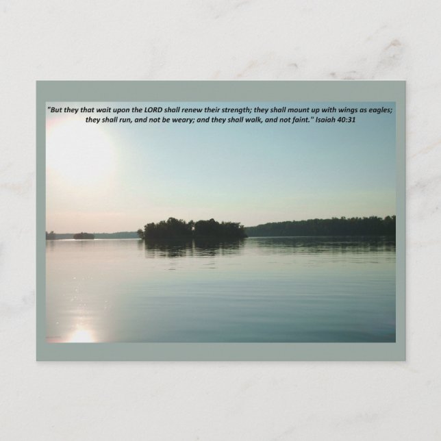 Carte Postale Lac paisible et arbres lointains avec écriture (Devant)