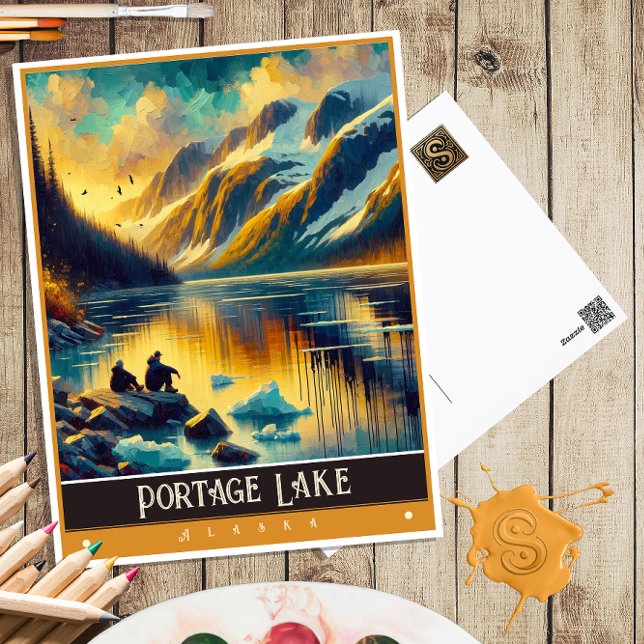 Carte Postale Lac Portage, Alaska | Peinture Vintage (Créateur téléchargé)