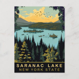 Carte Postale Lac Saranac, NY, Voyage Vintage