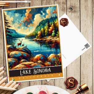 Carte Postale Lac Sonoma, Californie Peinture Vintage