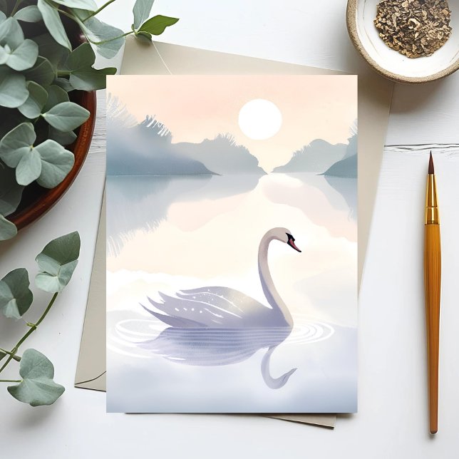 Carte Postale Lac Swan | Aquarelle aérée peinture légère (Créateur téléchargé)