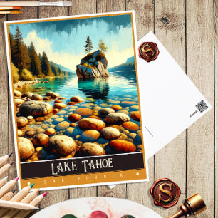 Carte Postale Lac Tahoe, Californie Peinture Vintage