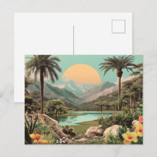 Carte Postale Lac Tropical Surréaliste avec Palmiers