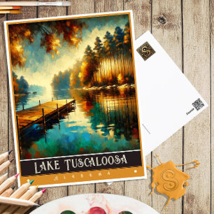 Carte Postale Lac Tuscaloosa, Alabama Peinture Vintage