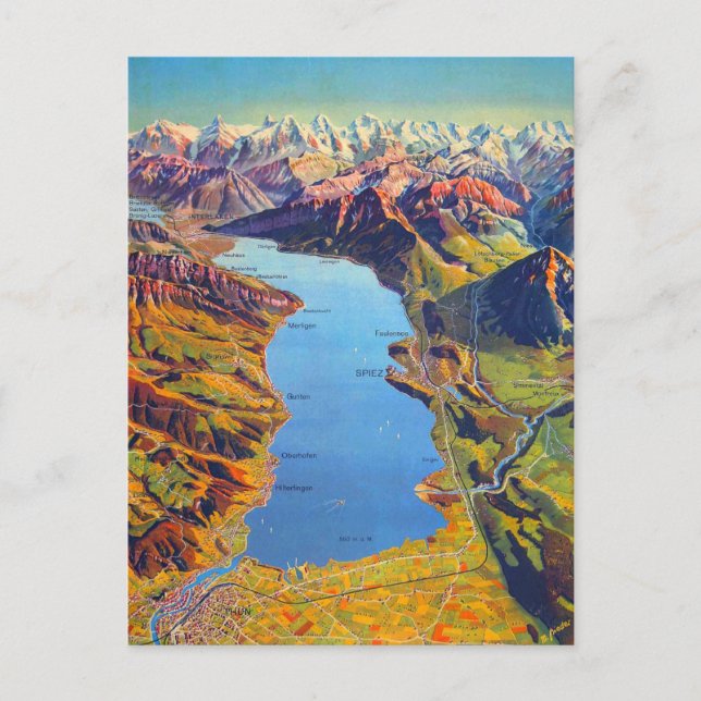 Carte Postale Lac vintage de Thun Suisse Voyage (Devant)