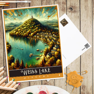 Carte Postale Lac Weiss, Alabama   Peinture Vintage