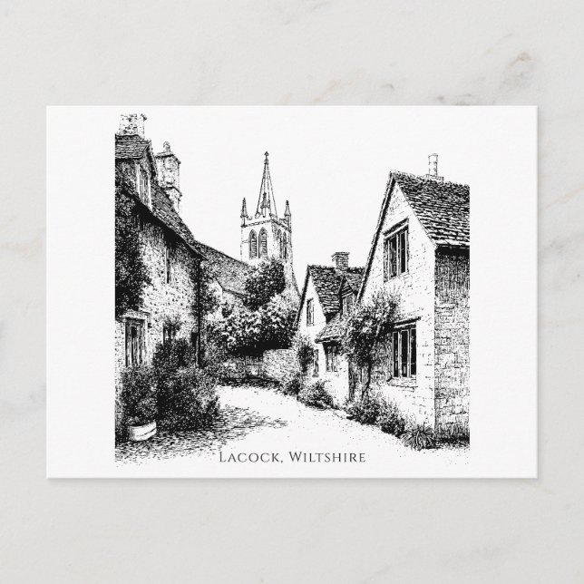 Carte Postale Lacock Village Sketch, Wiltshire Angleterre (Devant)