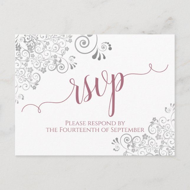 Carte Postale Lacy Calligraphie Dusty Rose mariage blanc RSVP (Devant)