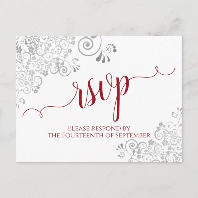 Carte Postale Lacy Calligraphie Rouge & Blanc Mariage RSVP (Devant)