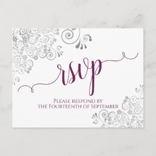 Carte Postale Lacy Calligraphy Magenta & White Wedding RSVP