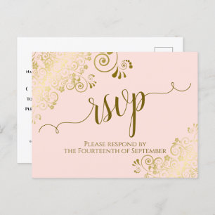 Carte Postale Lacy Gold Calligraphie Blush Rose Wedding RSVP