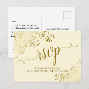 Carte Postale Lacy Gold Calligraphie Elegant Cream Wedding RSVP