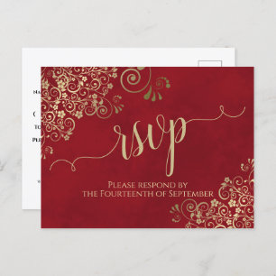Carte Postale Lacy Gold Calligraphie Élégant Mariage rouge RSVP
