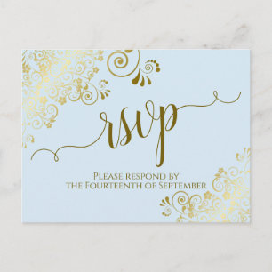 Carte Postale Lacy Gold Calligraphie Poudre Bleu Mariage RSVP