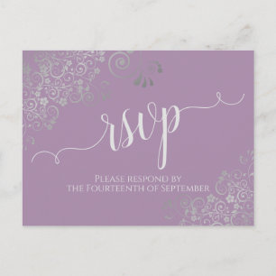 Carte Postale Lacy Silver Calligraphie Lavender Wedding RSVP