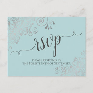 Carte Postale Lacy Silver Calligraphie Monnaie Mariage Turquoise