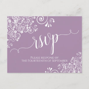 Carte Postale Lacy White Calligraphie Dusty Purple Wedding RSVP