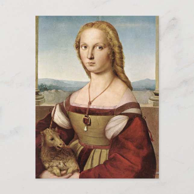 Carte Postale Lady avec une licorne (Devant)