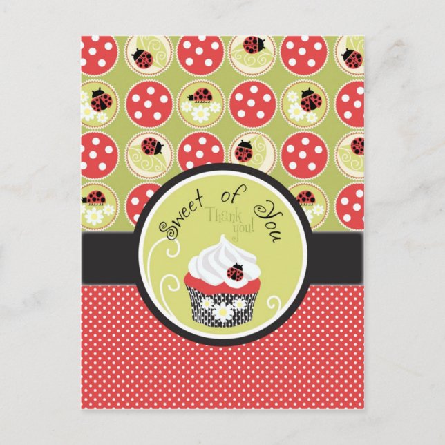 Carte Postale Lady Bug & Cupcake Merci (Devant)