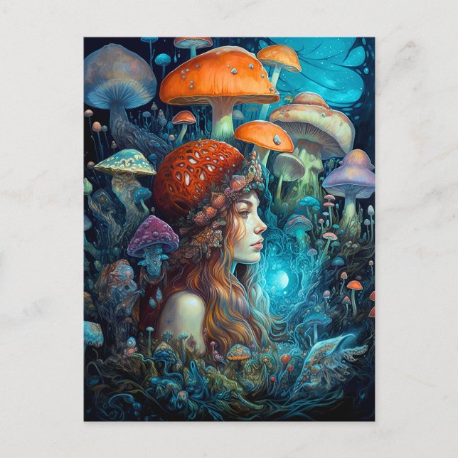 Carte Postale Lady Et Champignons Surreal Imaginaire Art (Devant)