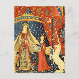 Carte Postale Lady et l'art de la Tapisserie médiévale Unicorn