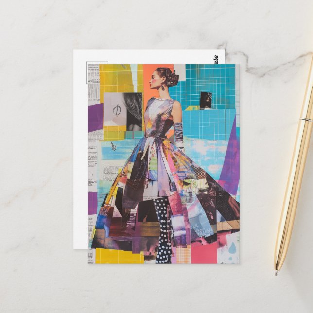 Carte Postale Lady in Fashion Mixed Media Collage (Devant/Arrière en situation)