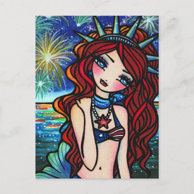 Carte postale Lady Liberty 4 juillet Mermaid Art (Devant)