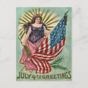 Carte Postale Lady Liberty Étoiles et Bandes Vintage 4 juillet