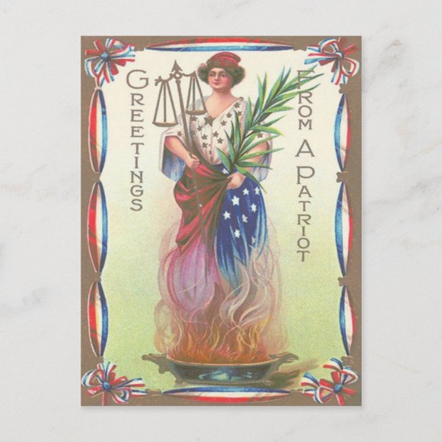 Carte Postale Lady Liberty Flamme Éternelle Balance de Justice (Devant)