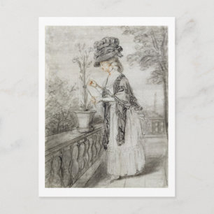 Carte Postale Lady on a Terrace Tending a Carnation Plante (noir