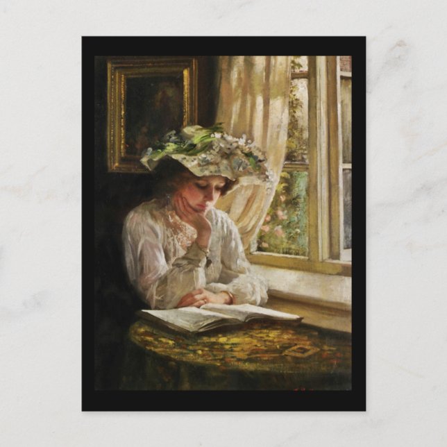 Carte Postale Lady Reading par Window (Devant)