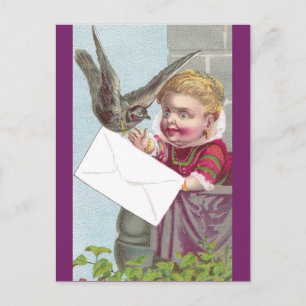 Carte Postale Lady reçoit du courrier par Pigeon