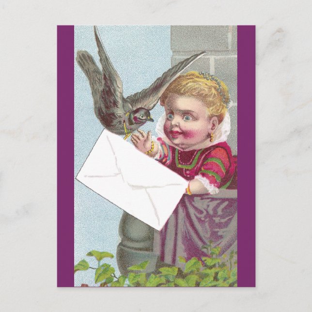 Carte Postale Lady reçoit du courrier par Pigeon (Devant)