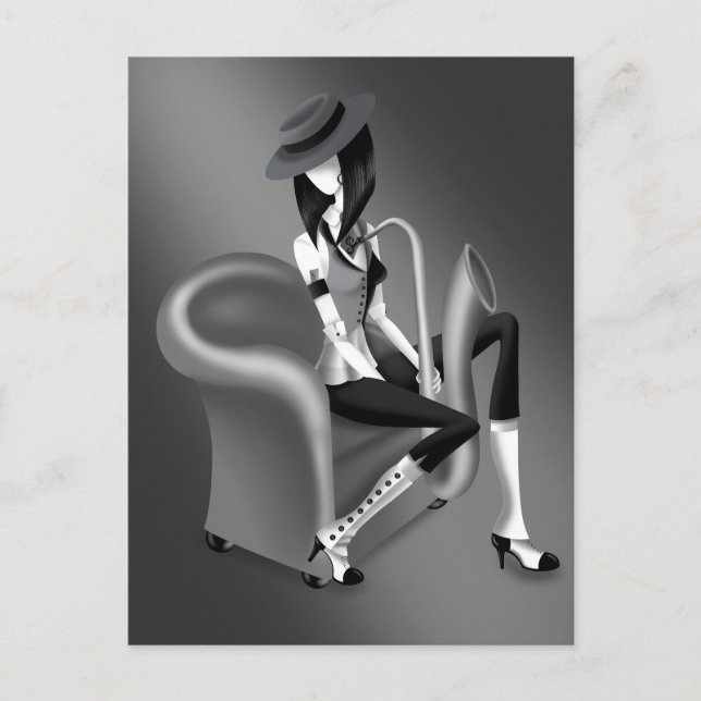 Carte postale Lady Saxophonist avec air Vintage (Devant)