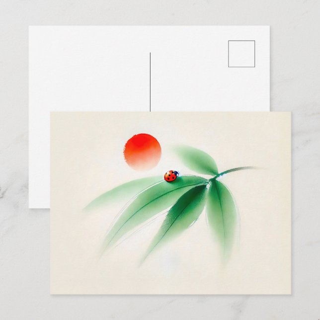 Carte Postale Ladybug chinois sur le bambou (Devant / Derrière)