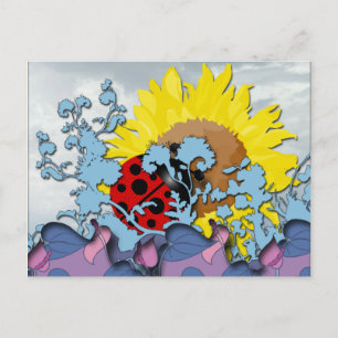 Carte Postale Ladybug et tournesol