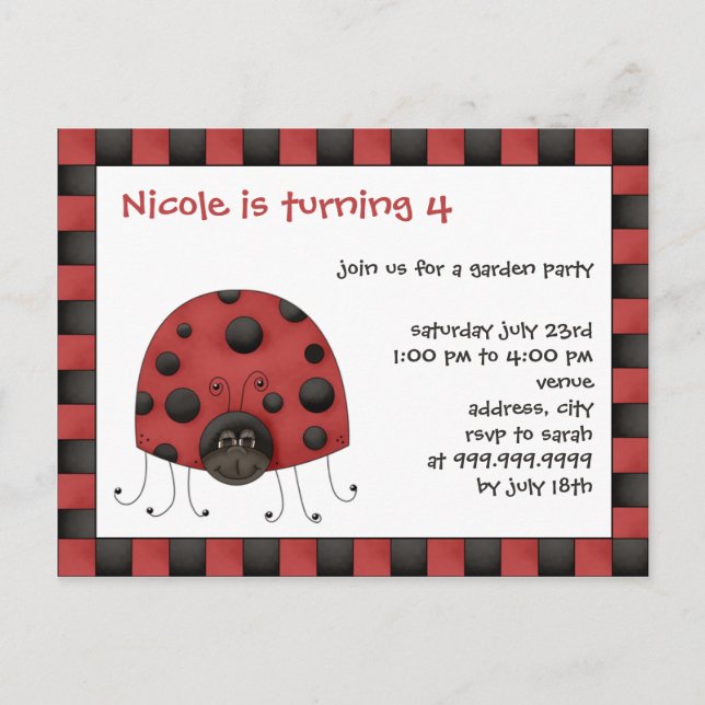 Carte Postale Ladybug ・ Invitation d'anniversaire (Devant)