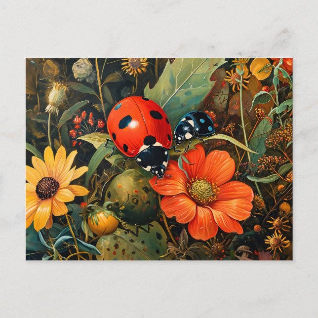 Carte Postale Ladybug sur une simple illustration de la fleur de (Devant)