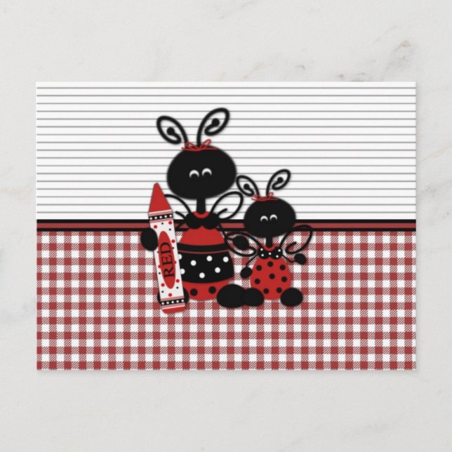 Carte Postale Ladybugs avec En vichy Crayon (Devant)