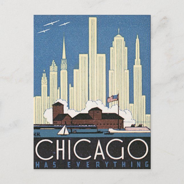 Carte Postale L'affiche Vintage voyage de Chicago (Devant)