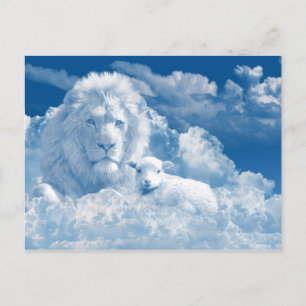 Carte Postale L'agneau Lion Spirituel Chrétien Nuages Religieux