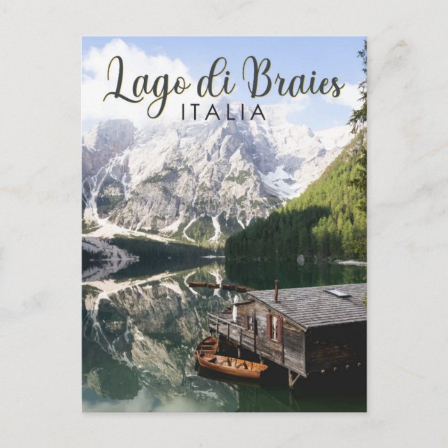 Carte Postale Lago di Braies Italie Voyage Art Vintage (Devant)