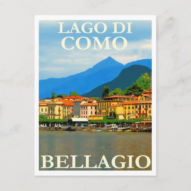Carte Postale Lago di Como, Bellagio, Italy, Retro Travel (Devant)
