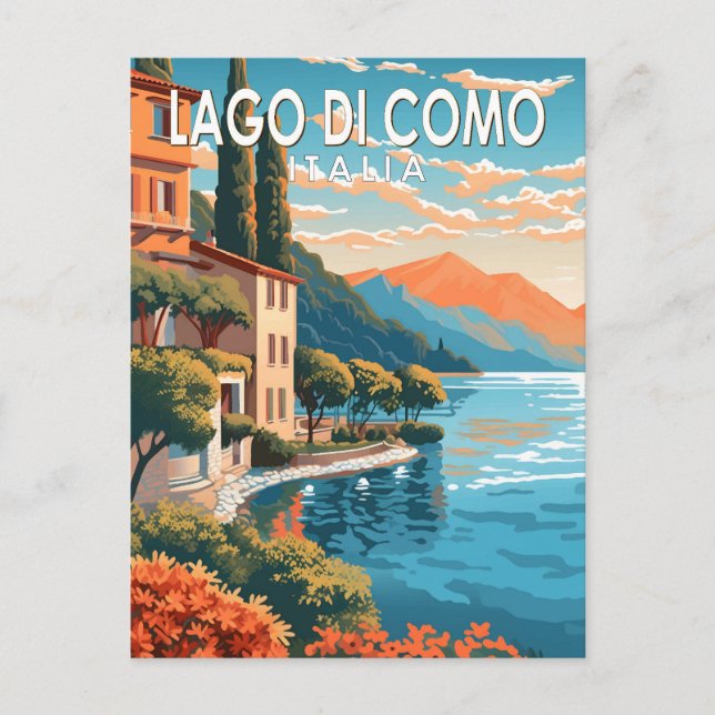Carte Postale Lago di Como Italia Travel Art Vintage (Devant)