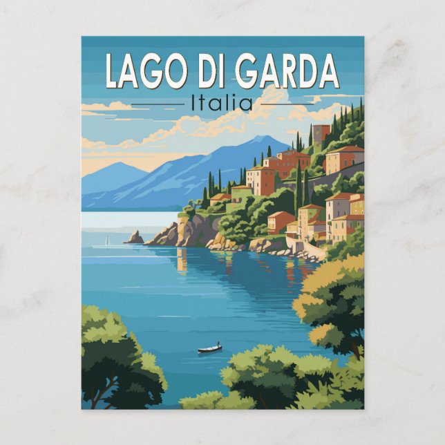 Carte Postale Lago di Garda Italia Travel Art Vintage (Devant)