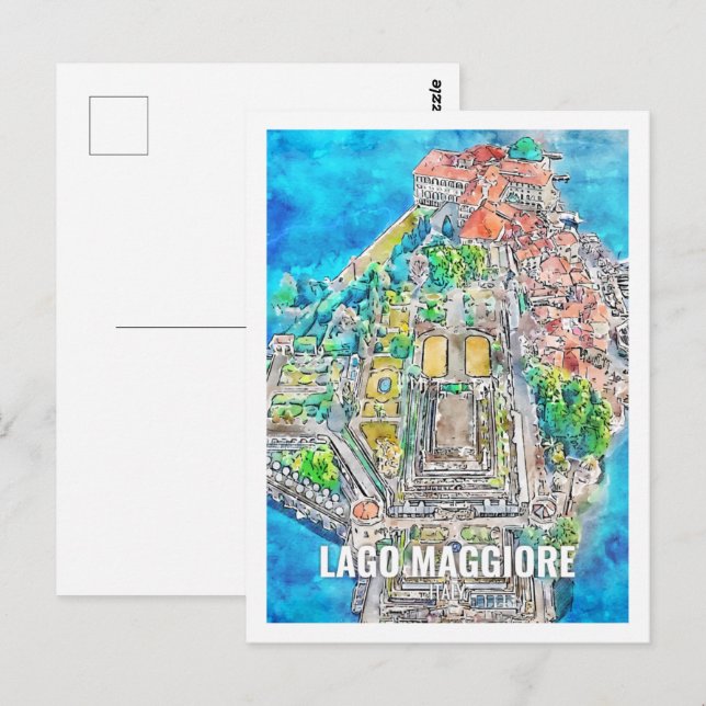 Carte Postale Lago Maggiore Italie Célèbre Travel Place Aquarell (Devant / Derrière)