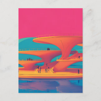 Carte Postale lagon néon coucher de soleil néon parc futuriste p