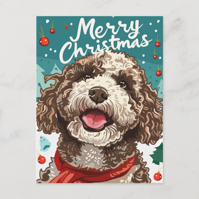 Carte Postale Lagotto Romagnolo Joyeux Noël (Devant)