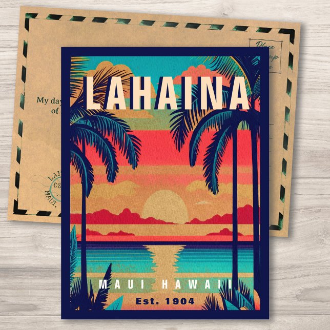 Carte Postale Lahaina Maui Hawaii Retro Sunset Souvenir 1950 (Créateur téléchargé)